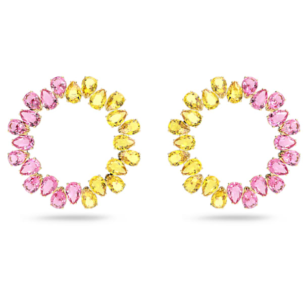 Millenia hoop earrings, Pear cut crystals, Multicoloured, Gold-tone plated - Swarovski, 5615619