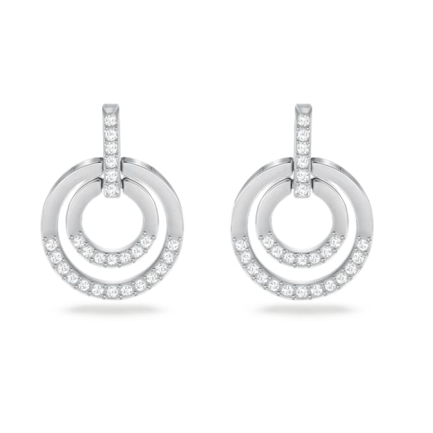 Circle stud earrings, White, Rhodium plated - Swarovski, 5616265