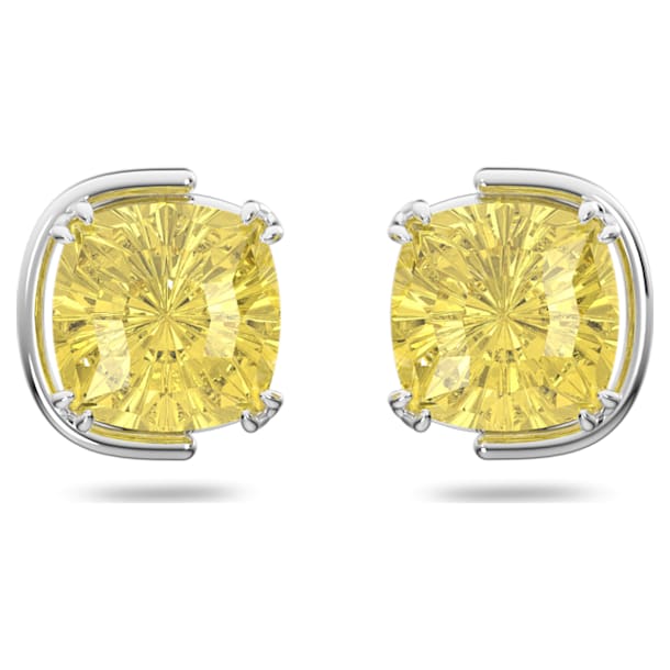 Harmonia stud earrings, Cushion cut crystals, Yellow, Rhodium plated - Swarovski, 5616511