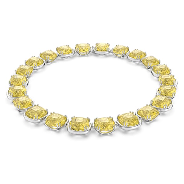 Harmonia 頸鍊, 枕形切割Swarovski水晶, 黃色, 鍍白金色 - Swarovski, 5616522