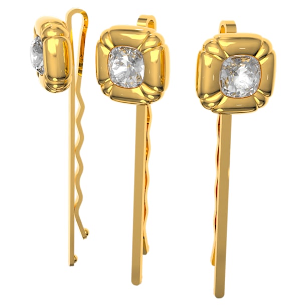 Hair pin, Set (3), Cushion cut crystals, Yellow, Gold-tone plated - Swarovski, 5616848