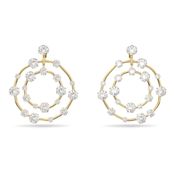 Constella clip earrings, Circular, White, Gold-tone plated - Swarovski, 5616920