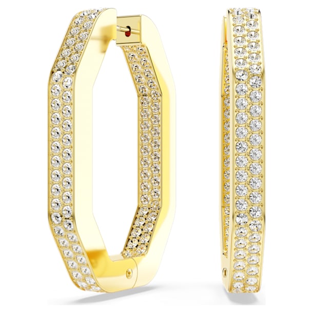 Dextera hoop earrings, Octagon, Pavé crystals, Large, White, Gold-tone plated - Swarovski, 5618304