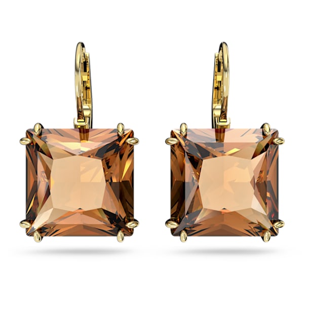 Millenia drop earrings, Square cut, Brown, Gold-tone plated - Swarovski, 5619494