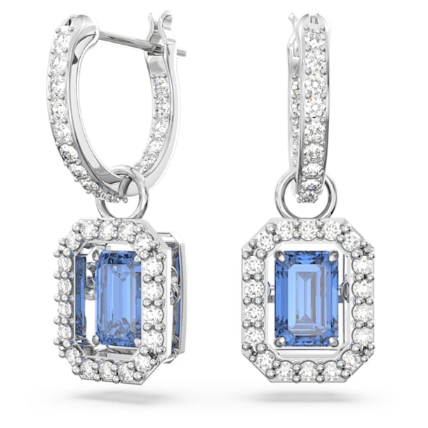 Millenia earrings, Octagon cut Swarovski Zirconia, Blue, Rhodium plated - Swarovski, 5619500