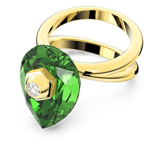 Numina ring, Pear cut crystal, Green, Gold-tone plated - Swarovski, 5620766