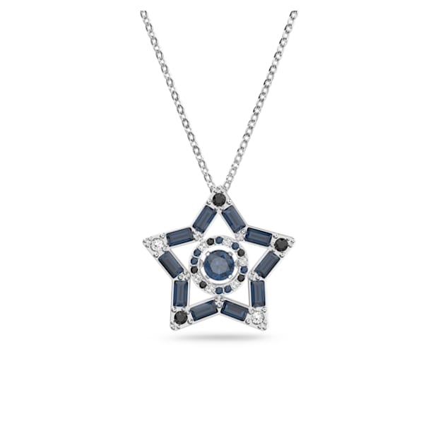 Stella pendant, Star, Blue, Rhodium plated - Swarovski, 5620787
