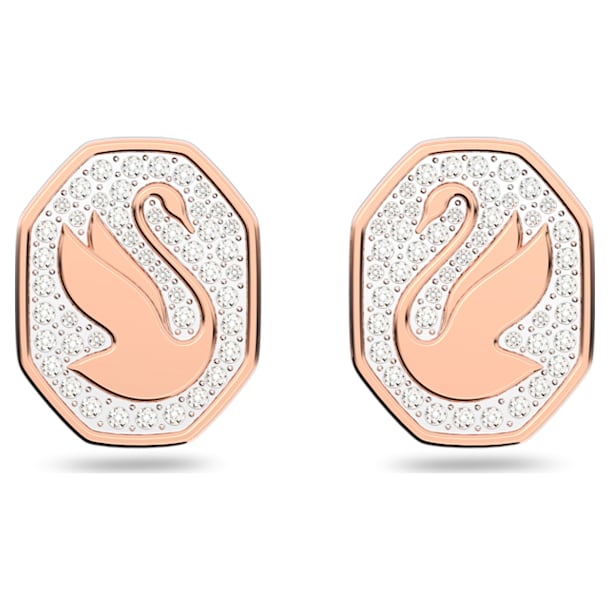 Signum stud earrings, Swan, White, Rose gold-tone plated - Swarovski, 5621105