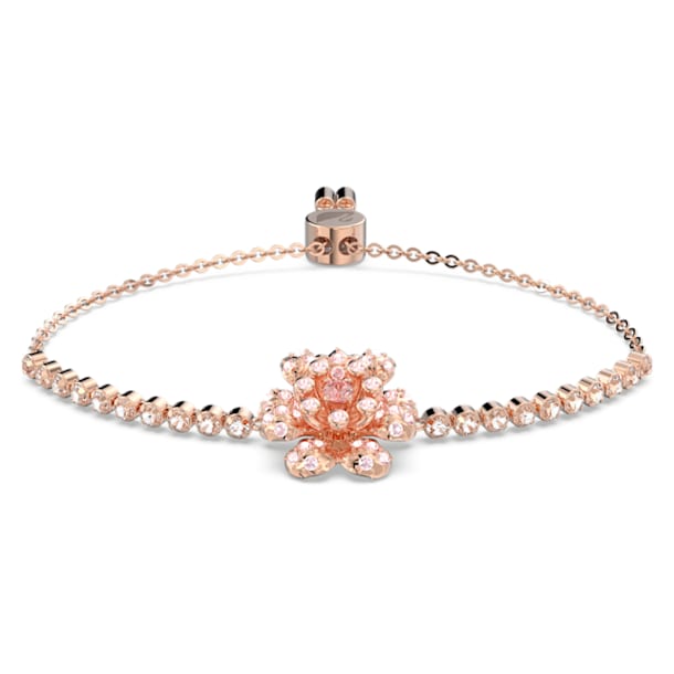 Connexus half tennis bracelet, Flower, Pink, Rose gold-tone plated - Swarovski, 5621144