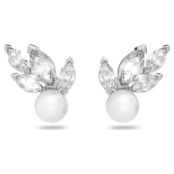 Louison Pearl Pierced Earrings, White, Rhodium plated - Swarovski, 5627346