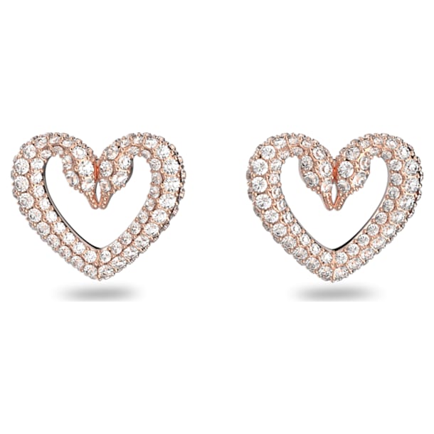 Una stud earrings, Heart, Small, White, Rose gold-tone plated - Swarovski, 5628659
