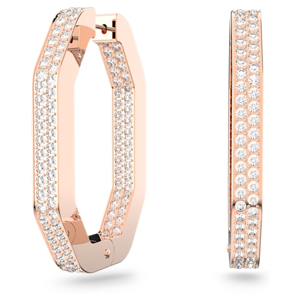 Dextera hoop earrings, Octagon, Pavé crystals, White, Rose-gold tone plated - Swarovski, 5634992