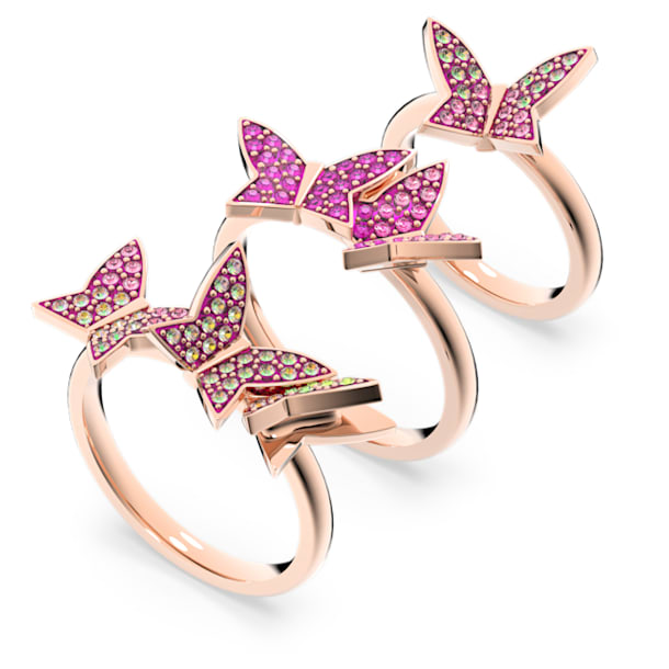 Lilia 戒指, 套装 (3), 蝴蝶, 粉红色, 镀玫瑰金色调 - Swarovski, 5636416