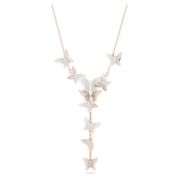 Lilia Y形项链, 蝴蝶, 白色, 镀玫瑰金色调 - Swarovski, 5636419