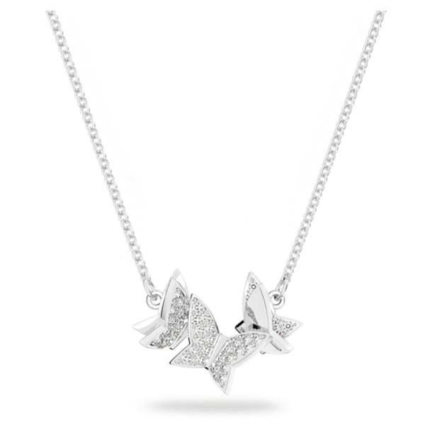 Lilia necklace, Butterfly, White, Rhodium plated - Swarovski, 5636421