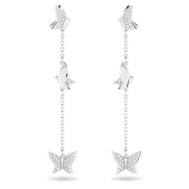 Lilia drop earrings, Butterfly, Long, White, Rhodium plated - Swarovski, 5636423