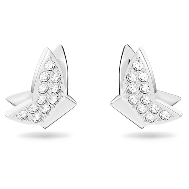 Lilia stud earrings, Butterfly, White, Rhodium plated - Swarovski, 5636424