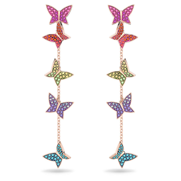 Cercei cu drop Lilia, Fluture, Lungi, Multicolori, Placat cu nuanță roz-aurie - Swarovski, 5636425