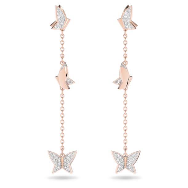Lilia drop earrings, Butterfly, Long, White, Rose gold-tone plated - Swarovski, 5636426