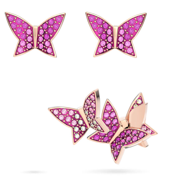 Σκουλαρίκια με καραφάκι Lilia, Σετ 3 τεμαχίων, Πεταλούδα, Ροζ, Επιμετάλλωση σε ροζ χρυσαφί τόνο - Swarovski, 5636428