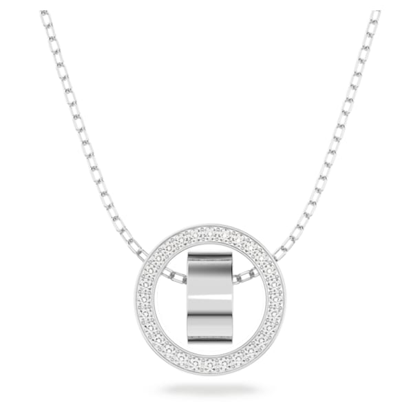 Hollow pendant, Circle, White, Rhodium plated - Swarovski, 5636501