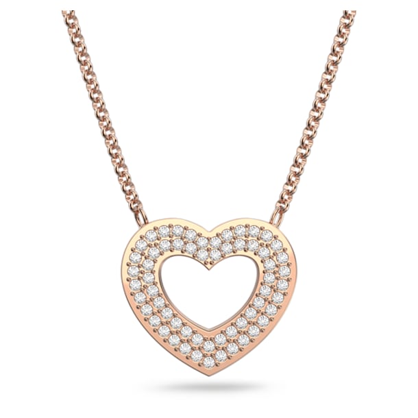 Admiration necklace, Pavé, Heart, White, Rose gold-tone plated - Swarovski, 5636506