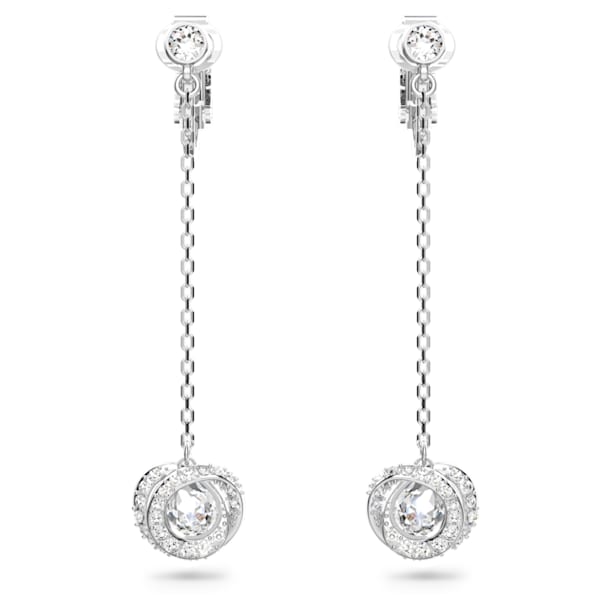Generation clip earrings, White, Rhodium plated - Swarovski, 5636510