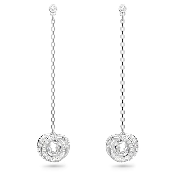 Generation drop earrings, Long, White, Rhodium plated - Swarovski, 5636515