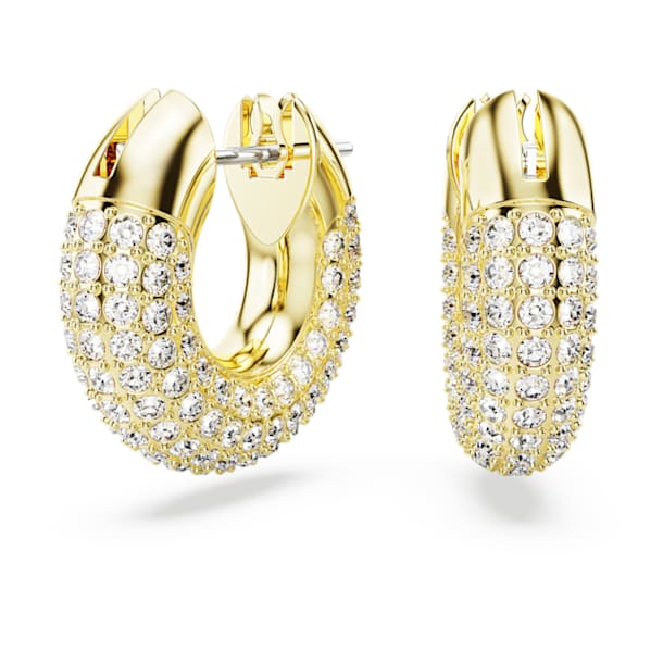 Dextera hoop earrings, Pavé, White, Gold-tone plated - Swarovski, 5636530