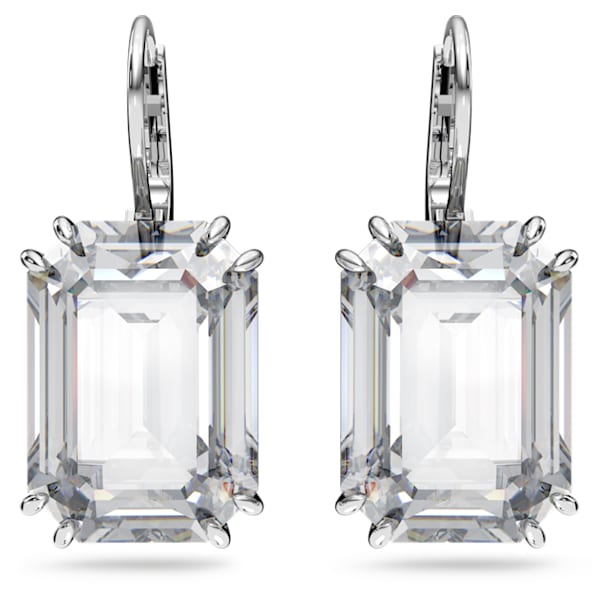 Millenia  drop earrings, Octagon cut, White, Rhodium plated - Swarovski, 5636569