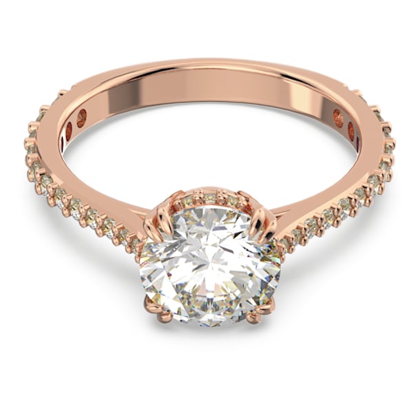 Δαχτυλίδι κοκτέιλ Constella, Κοπή Princess Pavé, Λευκό, Επιμετάλλωση σε ροζ χρυσαφί τόνο - Swarovski, 5642645