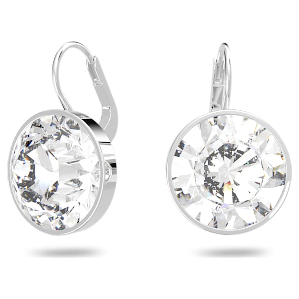 Bella earrings, Round, White, Rhodium plated - Swarovski, 883551