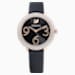 Crystal frost watch, leather strap, black, rose-gold tone pvd