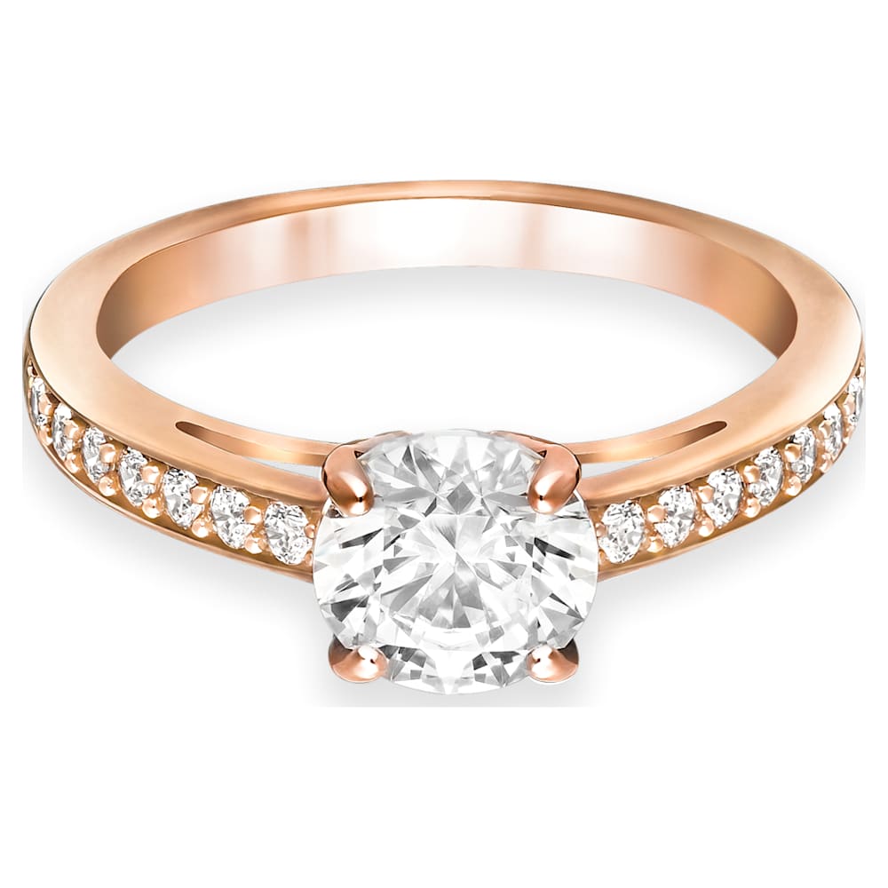 Attract ring, Round cut, Pavé, White, Rose gold-tone plated ...