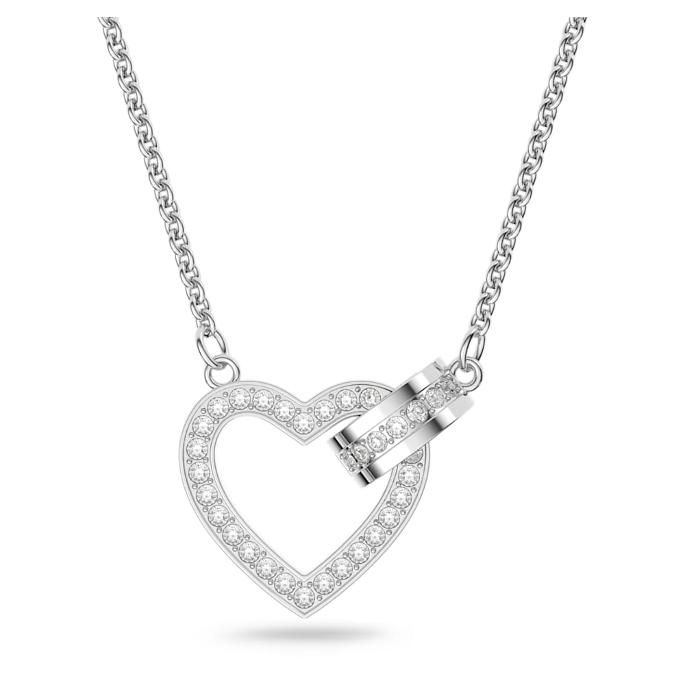 Lovely necklace, Heart, White, Rhodium plated | Swarovski
