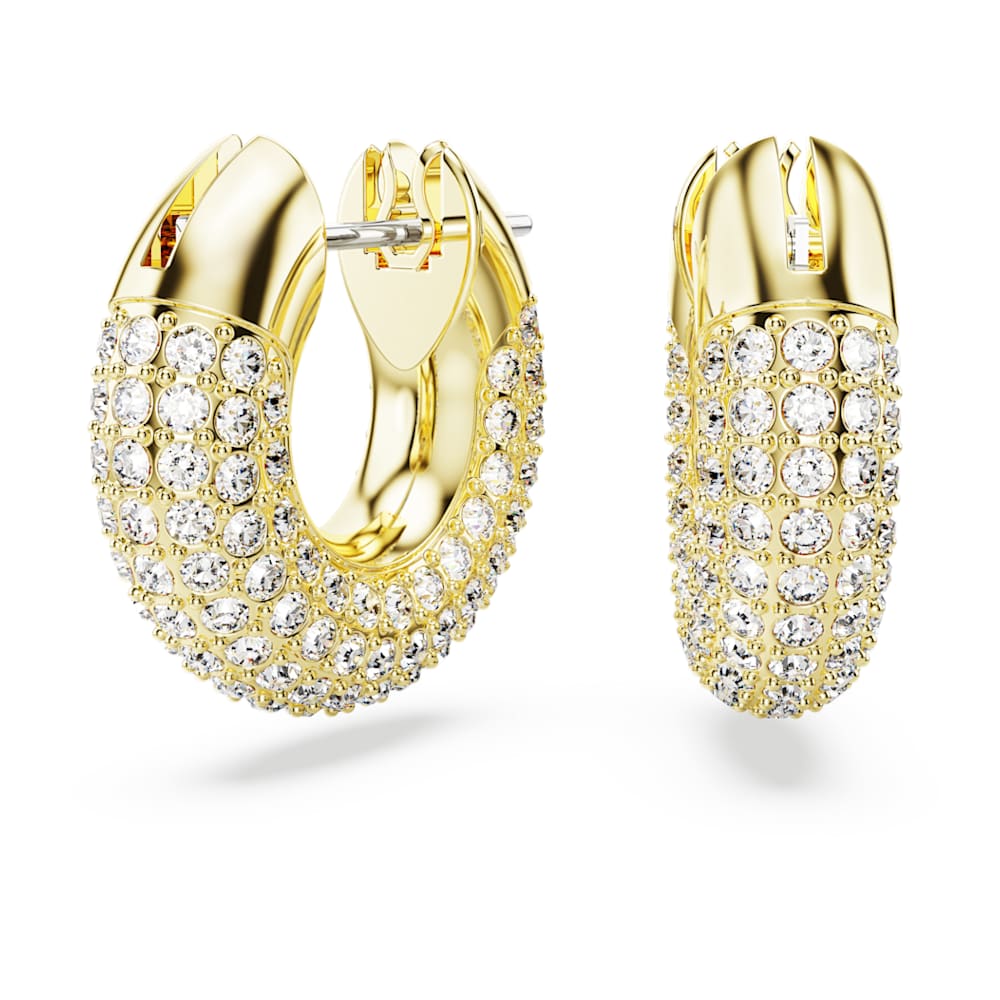 Dextera hoop earrings, Small, White, Gold-tone plated | Swarovski