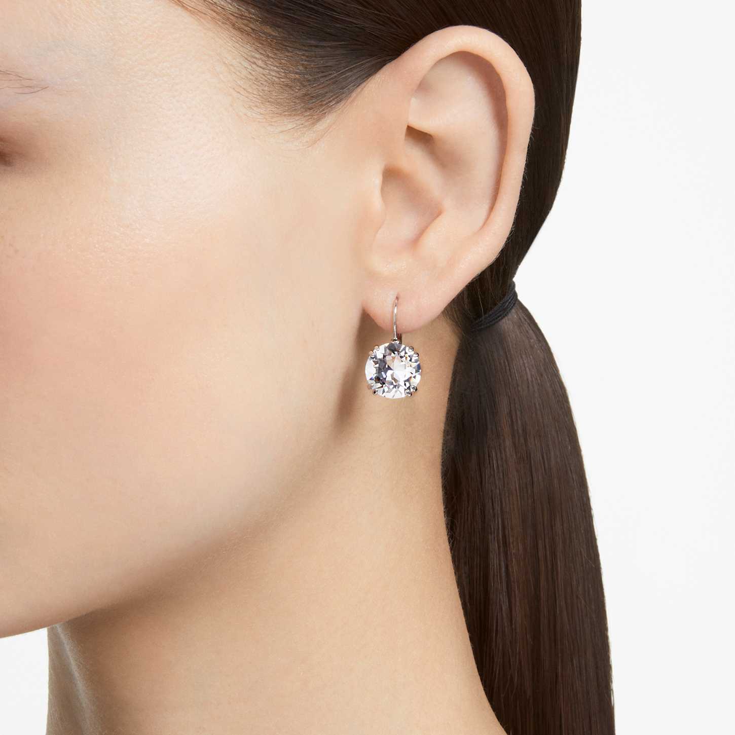 Millenia drop earrings, Round cut, White, Rhodium plated Swarovski
