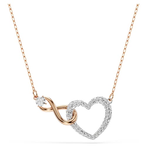 Hyperbola necklace — Infinity and heart, White, Mixed metal finish