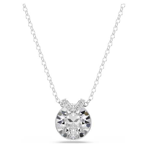 Bella V pendant — Round cut, White, Rhodium plated