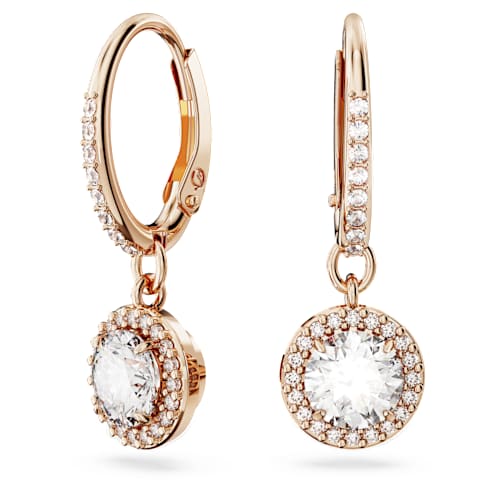 Una Angelic drop earrings — Round cut, Pavé, White, 18K rose gold finish
