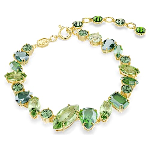 Gema bracelet — Mixed cuts, Green, 18K gold finish