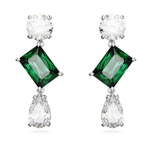 Mesmera drop earrings — Mixed cuts, Green, Rhodium plated