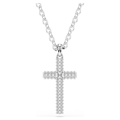 Insigne pendant — Pavé, Cross, White, Rhodium plated