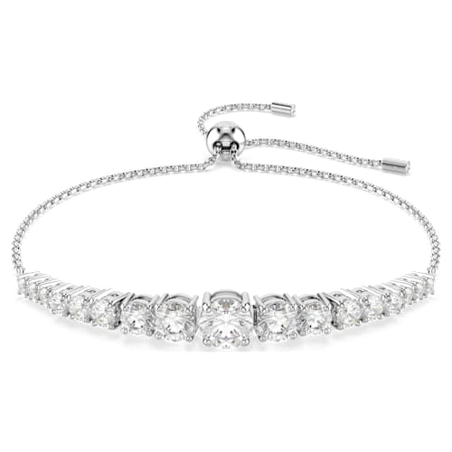 Matrix bracelet — Gradient of round cuts, White, Rhodium plated