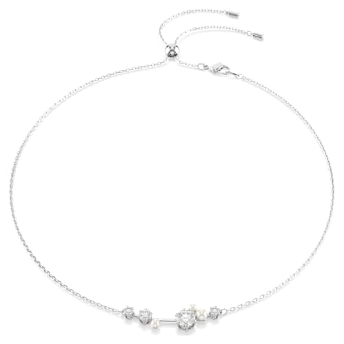 Constella necklace — Crystal pearl, Round cuts, White, Rhodium plated