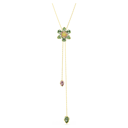 Idyllia Y pendant — Mixed cuts, Flower, Multicoloured, 18K gold finish