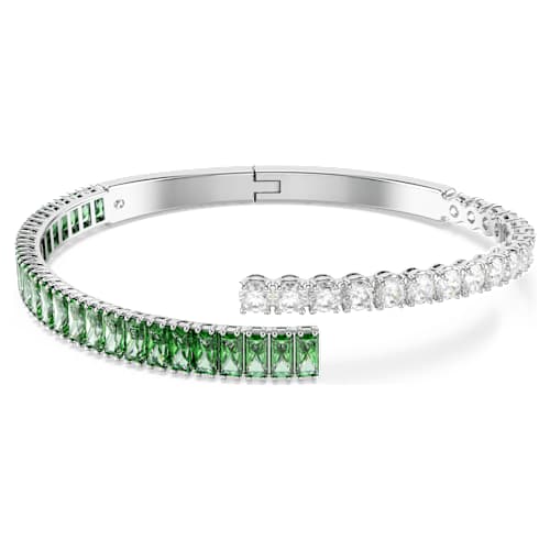 Matrix bangle — Mixed cuts, Green, Rhodium plated