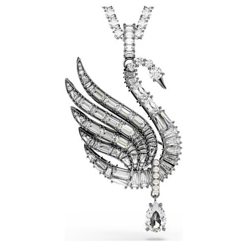 Swan pendant and brooch — Swan, White, Ruthenium plated