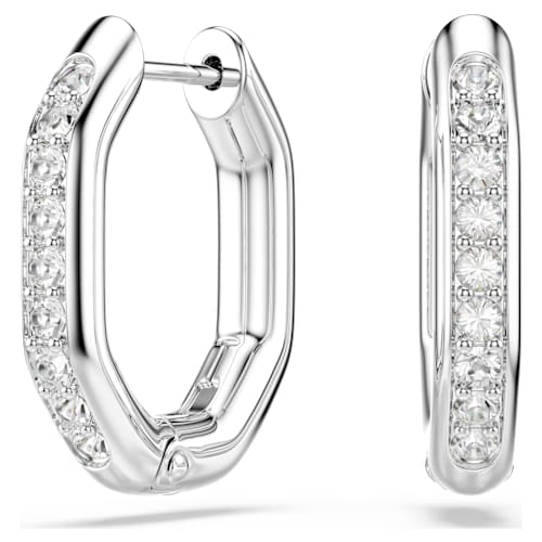 Dextera hoop earrings — Octagon shape, Round cut, Medium, White, 18K gold finish