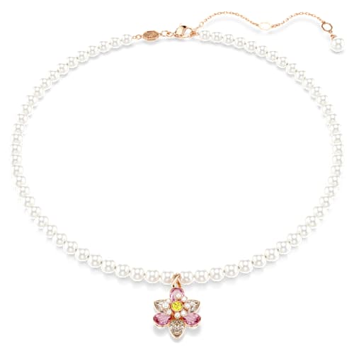 Idyllia pendant — Crystal pearl, Mixed cuts, Flower, Multicoloured, 18K rose gold finish